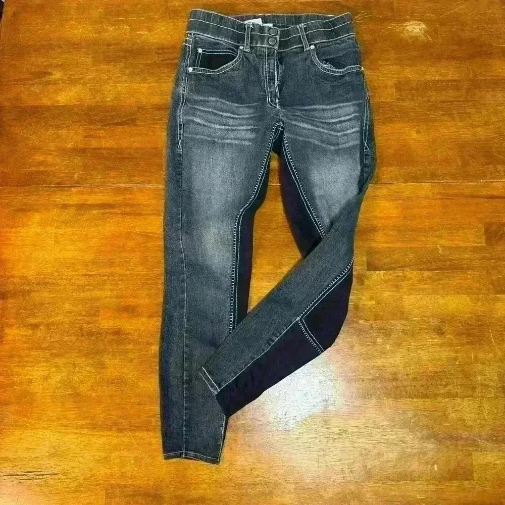 Romfh Equestrian Horse Riding Women's Jeans, Denim + Suede. Sz 26R (25.5Inseam)